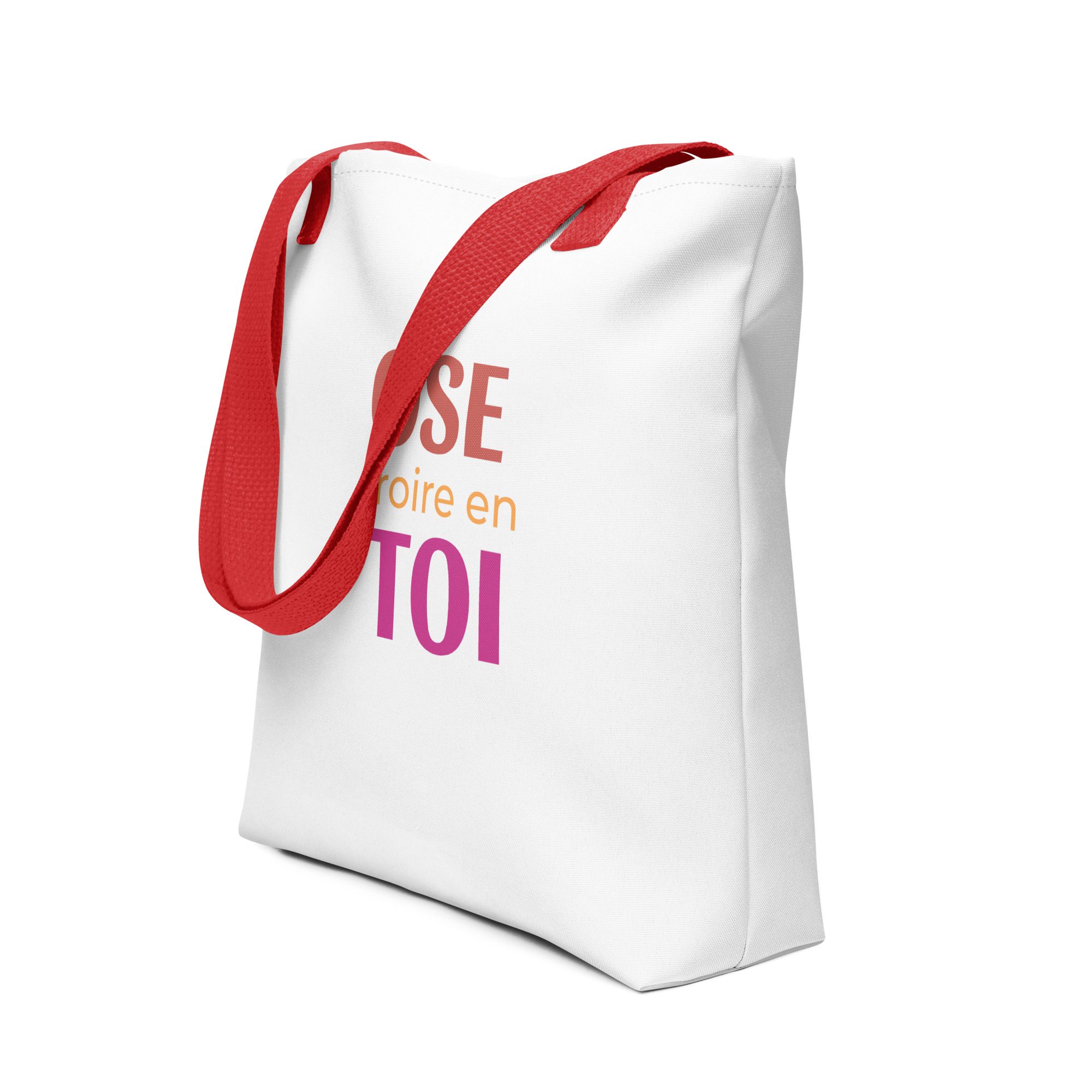 tote bag blanc à anse noir, orange ou rouge " ose croire en toi "