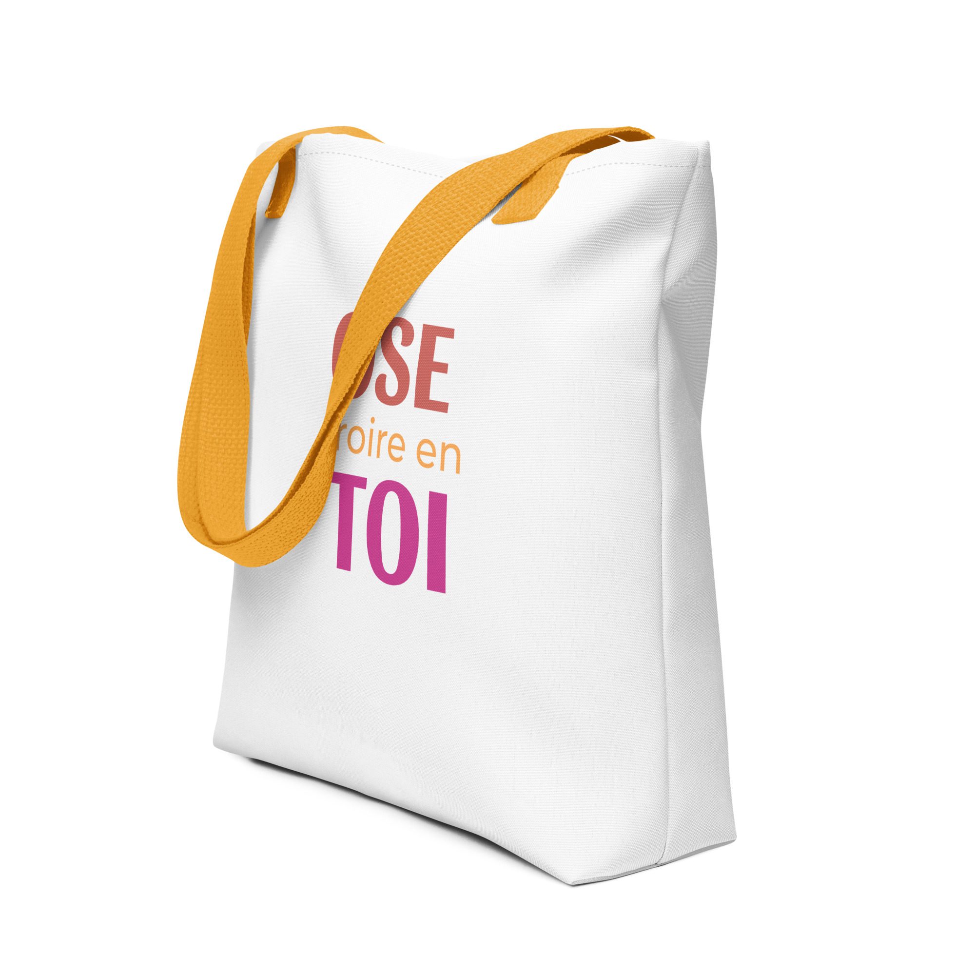 tote bag blanc à anse noir, orange ou rouge " ose croire en toi "